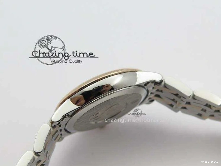 0426 De Ville 27mm SS RG Ladies MK 1:1 Best Edition White MOP Dial Diamond Markers On SS Bracelet Ronda Quartz Chic 8198
